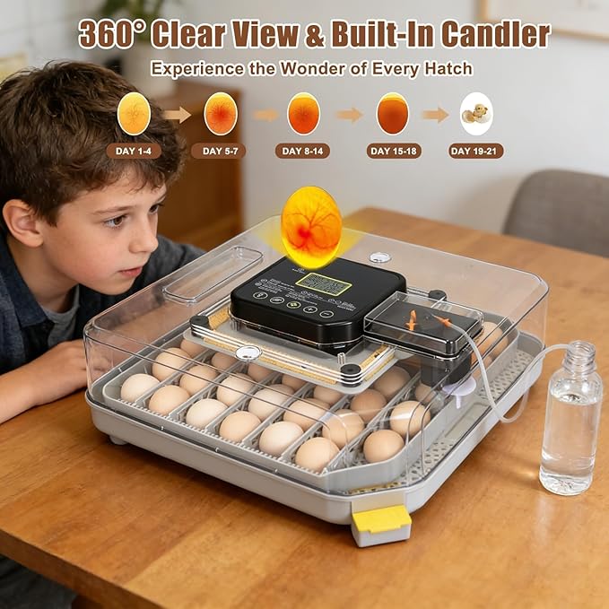 Series IV - 48 Egg Professional Incubator for Breeders, Automatic Sensor-Based Precise Humidity & Temp Control, Adjustable Spacing, Auto Turn & Auto Stop, Preset Incubation Days, Chick Separator
