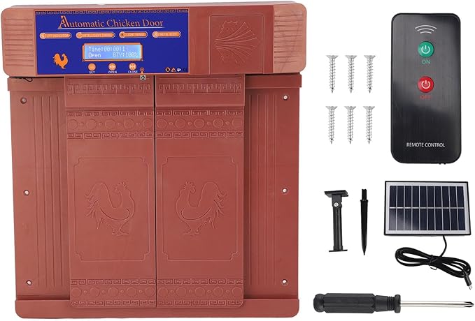 Solar Automatic Chicken Coop Door, Wireless Remote Control Timing Opener with Light Sensor for Chickens Ducks Geese, Dual Power Anti - Pinch Safety Design (Bronze)