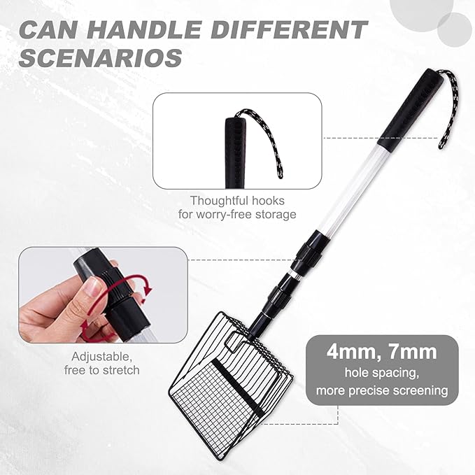 panthra Chicken Poop Scooper, Chicken Coop Scooper for Sand, Widened Shovel Head, Retractable Handle Design (23-35inch), Efficient Tool for Cleaning Poultry Manure (Black)