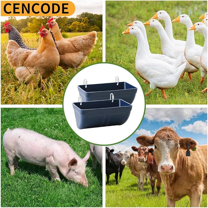 Hanging Chicken Feeder Trough for Goat Sheep Deer Poultry Duck Chicken Fence Feeder Livestock Feeding Container Goats Supplies Feeders Waterer Bucket, 3pack Blue