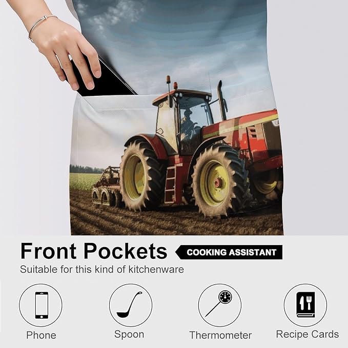 Tractor Farm Apron with Pockets Water And Oil Resistant Kitchen Aprons Professional Adjustable Bib Apron for Women Men
