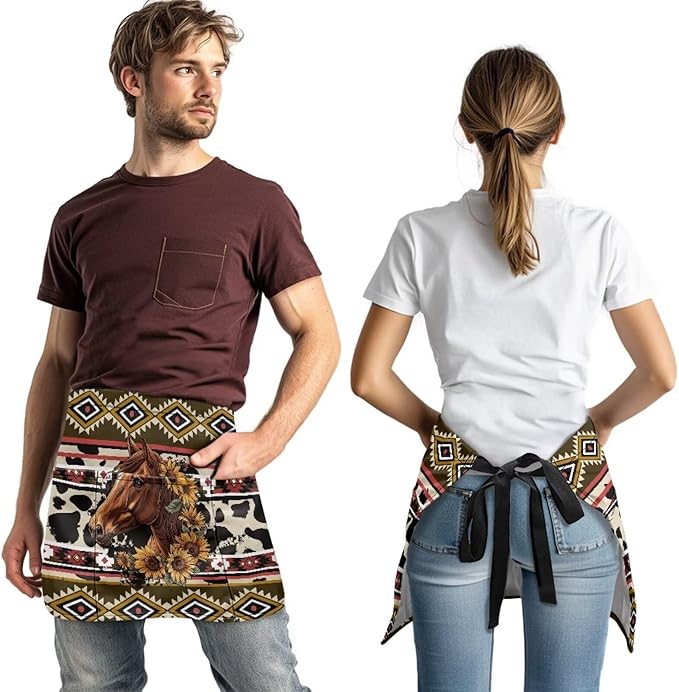 Waist Apron with 3 Pockets Waterproof 13 Inch Short Half Waist Aprons Women Men Server Aprons Waitress Waiter Apron
