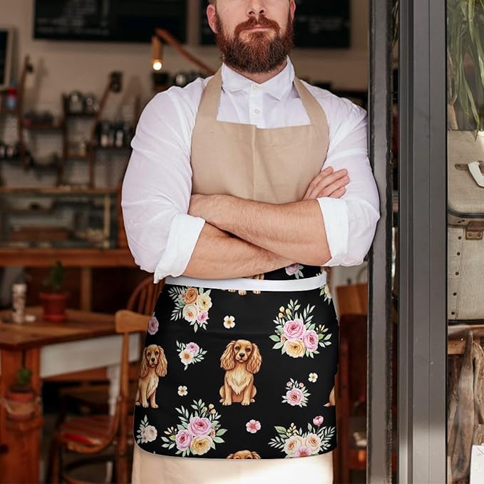 Unisex Chef Waiter Apron Waist Half Short Serving Aprons with 3 Pockets