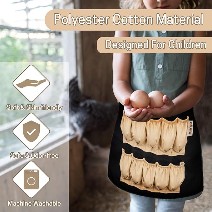 Aurya Kids Egg Collecting Apron - Chicken, Hen, Duck, Goose Gathering Holder for Children
