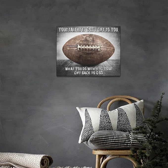 Vintage Football Sport Poster Wall Decor Inspirational Quotes Rugby Pictures Canvas Prints Framed Artwork Home Decor For Boys Room Bedroom Gym 16"x12"