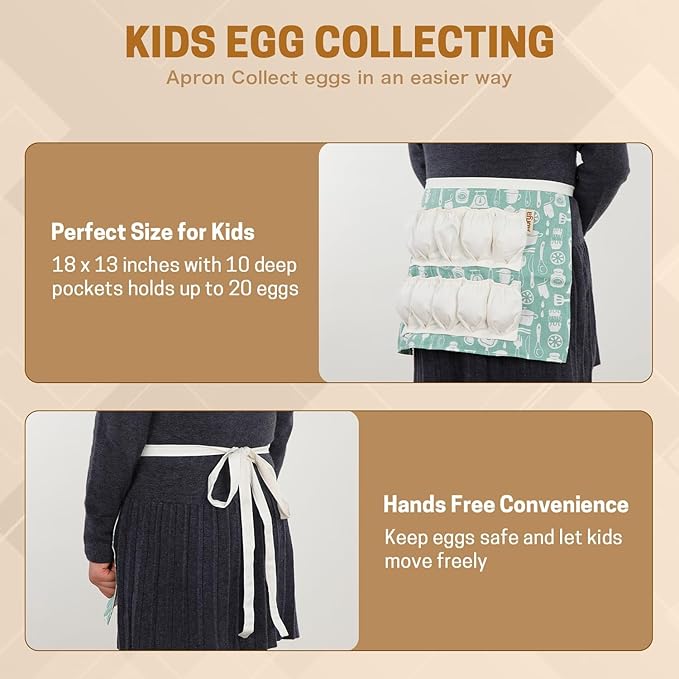 Aurya Kids Egg Collecting Apron - Chicken, Hen, Duck, Goose Gathering Holder for Children