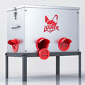 LUIHER Chicken Food Dispenser 40lb 6 Ports Large Capacity Galvanized Metal Poultry Feeder with Legs and Lids - Reduces Refilling Frequency - No Waste Chicken Feeding Equipment for Hen Coop