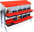 10 Compartment Metal Chicken Nesting Box, Automatic Roll-Out Egg Collection, Waterproof Galvanized Steel Laying Box with Perch & Wall Mount, for Hens Ducks Rabbits,