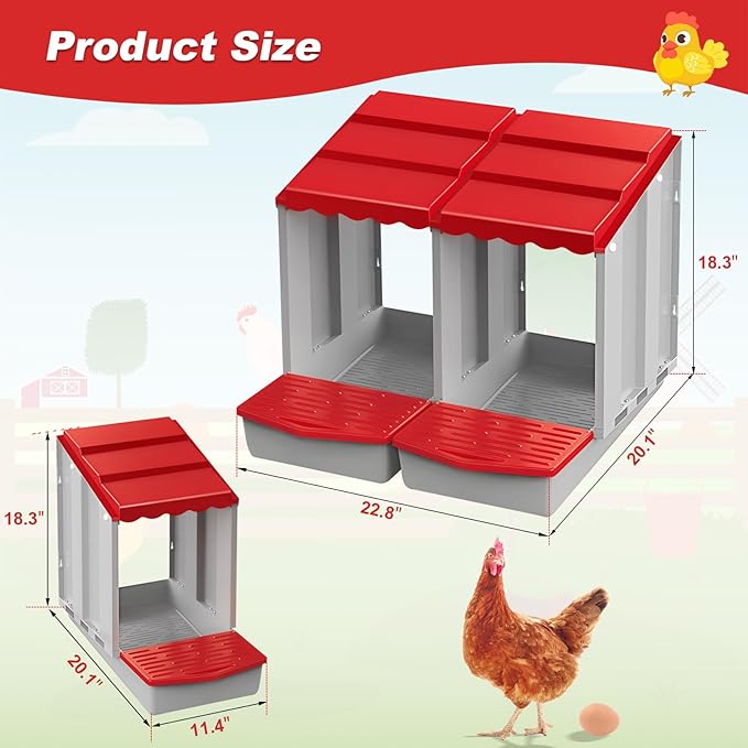 Chicken Nesting Boxes,2 Hole Nesting Box for Chicken Coop, Rolling Egg Collection and Protection Nesting Boxes