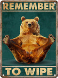 Vintage Bear Tin Sign Remember To Wipe Retro Bathroom Metal Sign Nostalgic Wall Decor Decorations for Home Toilet Cafe Kitchen Bar Man cave 16 * 12In