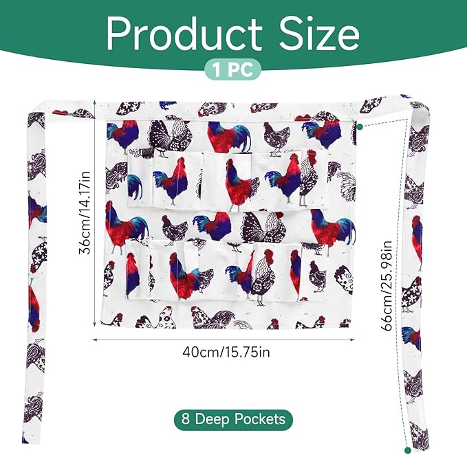 8 Pockets Egg Collecting Apron, Canvas Egg Gathering Apron with 8 Pockets Chicken Eggs Aprons for Chicken Duck Goose Eggs, Farmhouse Kitchen Restaurant Parent-Child Activities
