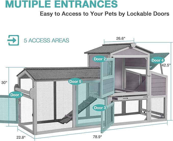 Chicken Coop, Mobile Chicken House with Wheels, Outdoor Hen House Poultry Cage with Nesting Box, Leakproof Pull Out Tray and UV-Resistant Roof (78.9" L x 26.6" W x 42.5" H)