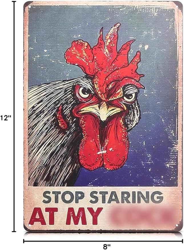 Chicken Coop Signs 8 x 12 Inches – Dont Staring at My Funny Signs, Rooster Decor – Lightweight Durable Tin Metal Wall Decor for Bathroom, Fade-Resistant, Easy to Install, Indoor/Outdoor Use | Decorative and Practical Gift