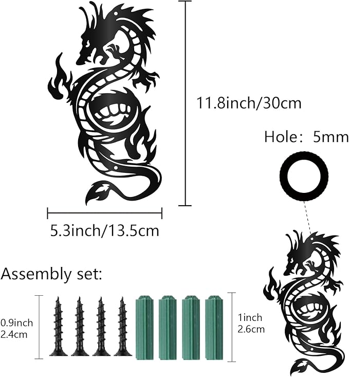 CREATCABIN Metal Dragon Wall Art Black Iron Signs Asia Japanese Chinese Dragon Sculpture Hanging Hollow Wall Artwork Ornament Decoration for Living Room Office Outside Garden Balcony 11.8 x 5.3 Inch