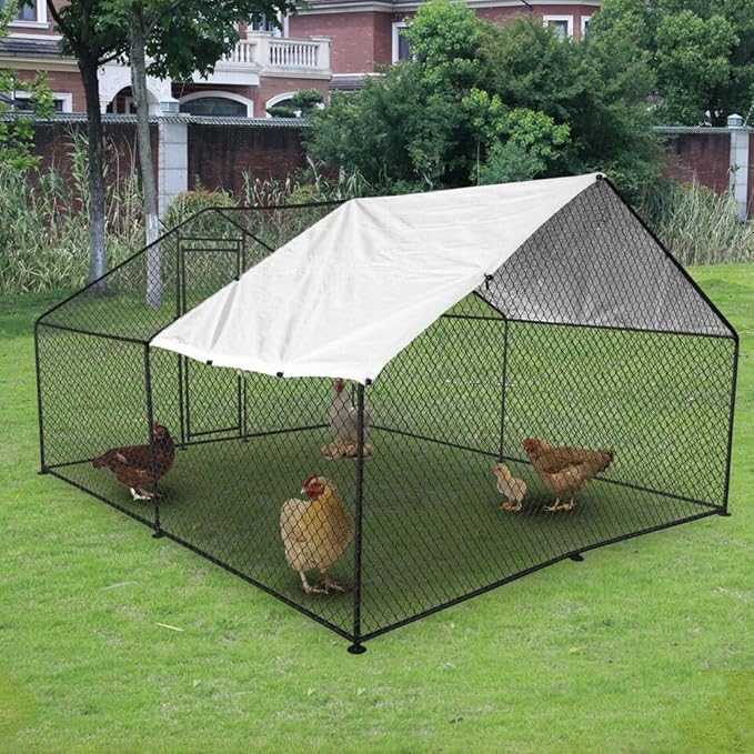 Large Metal Chicken Coop with Run, Walkin Poultry Cage for Outdoor and Yard Farm Use, Waterproof Cover, Duck Rabbit Cat House Chicken Run Pen (13.1'L x 9.8'W x 6.6'H)