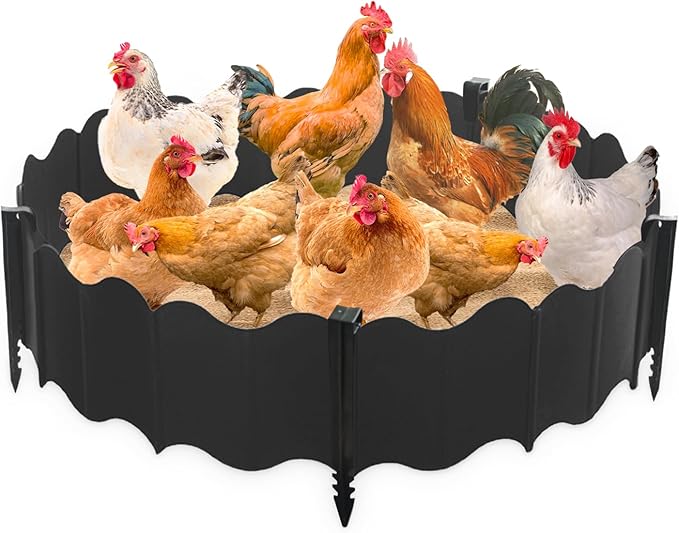 20er Set Adjustable Chicken Dust Bath Tub with 4 Fixed Stake 37.4'' Dia x 5.5'' H, Bottomless Design Round Coop,Adjustable Chicken Coop Cleaner Container