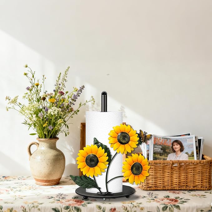 Sunflower Paper Towel Holder, Sunflower Decor for Countertop Cute Vintage Home Table, Housewarming Birthday Gifts for Sunshine