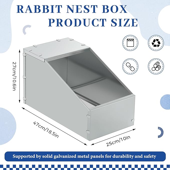 Maxcheck 1 Pcs Galvanized Metal Rabbit Nesting Box Bunny Small Animal Nest with Removable Acrylic Floor Durable Easy to Clean for Indoor Outdoor Use Rabbit Supplies (18.5 * 10.6 * 10 Inch)
