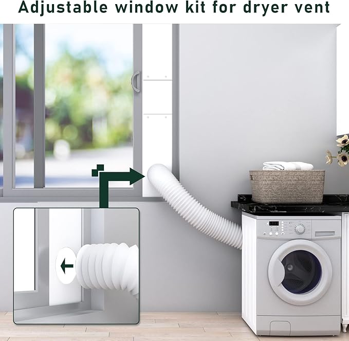 Flehomo Dryer Vent Window Kit, Dryer Vent Kit for 4" Diameter Dryer Hose, Adjustable Window Vent Kit for Sliding Windows, with Insulating Foam Seal Tape