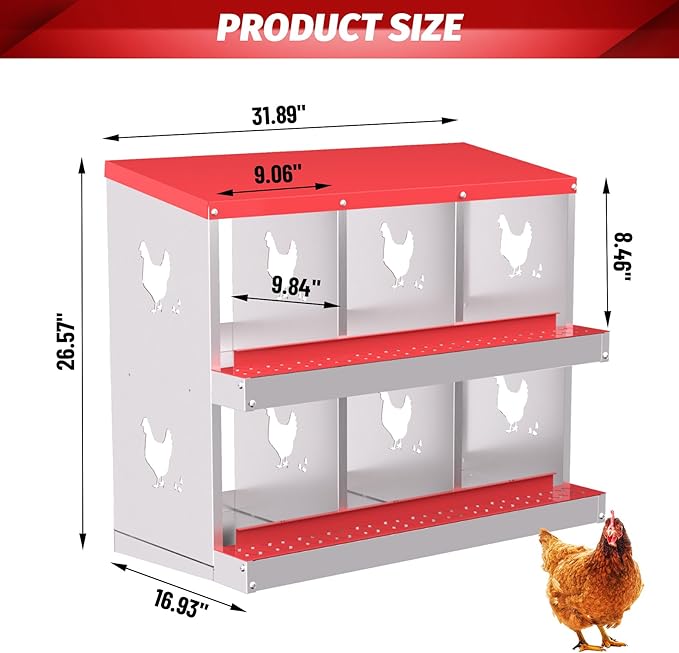 Chicken Nesting Boxes for Hens - 6&8&10 Compartments Roll Away Chicken Laying Boxes with Sturdy Metal Legs & Protective Lid Cover, Durable Galvanized Steel Construction, Easy Clean Design