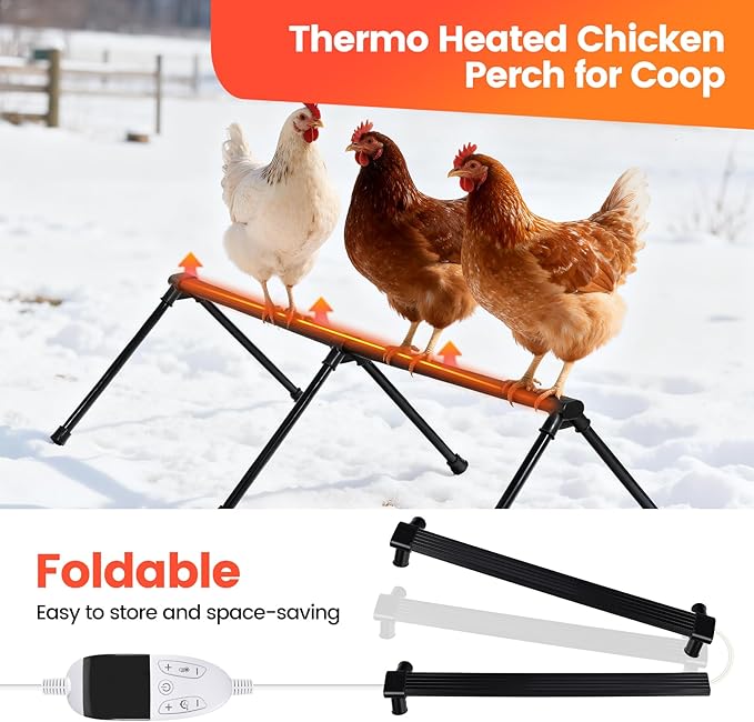 Heated Chicken Perch for Coop Thermo Heated Roosting Bar for Chickens Adjustable Temperature Heated Perch for Chicken Prevents Frozen Toes, Overheat Protection Chick Warm Coop Accessories