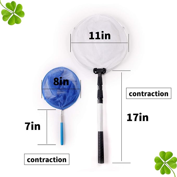 2 Pack Telescopic Butterfly Net, Extendable Fishing, Insect Toy Nets for Kids and Family, Aluminum Alloy (Silver Extends to 36 Inches, Blue Extends to 26 Inches, Pack of 2)