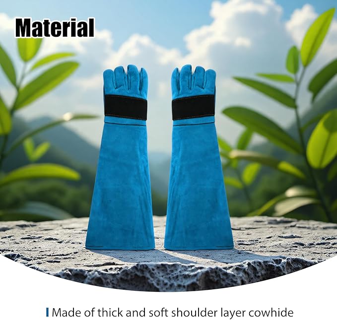 23.43inch Animal Handling Gloves, Animal Control Gloves Bite Resistant Snake Proof Cowhide Reinforced Leather Protection Dog Training Glove for Cats Scratch Reptiles Birds Falcon Grabbing