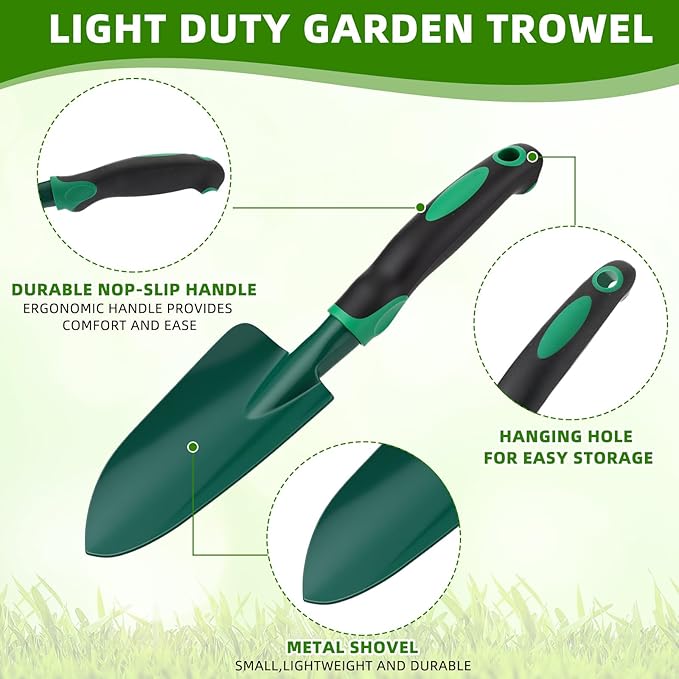 6 Pcs Colorful Garden Tools Set Heavy Duty Gardening Tools Set Include Garden Shovel Transplant Trowel and Hand Rake with Ergonomic Handle Aluminum Alloy Lawn for Planting Gifts Men Women