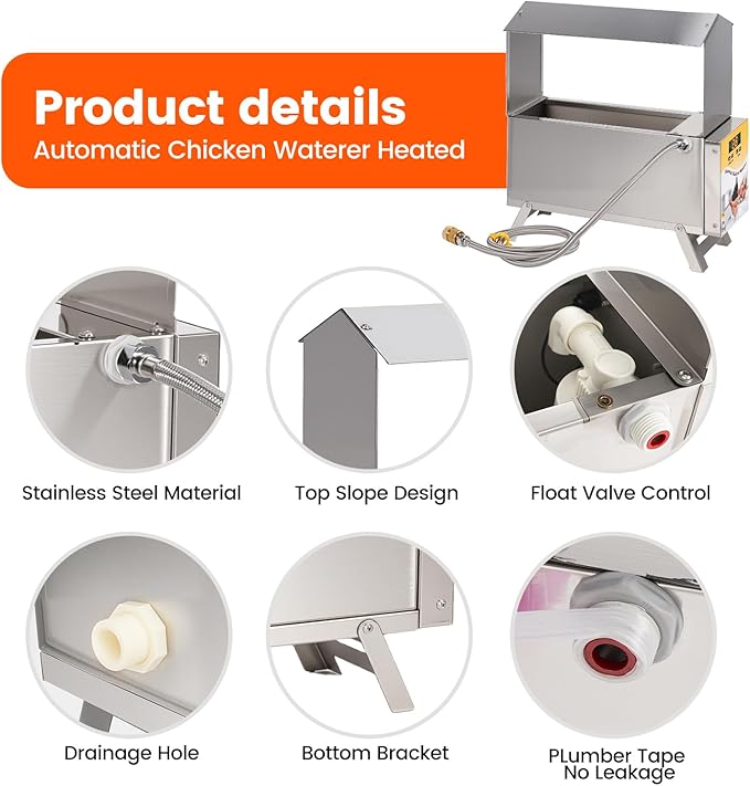 Chicken Waterer Heater for Winter,5L Automatic Chicken Water Heated with Adjustable Leg and Thermostat Control Freeze-Proof Poultry Water Heater Chciken Coop Accessories