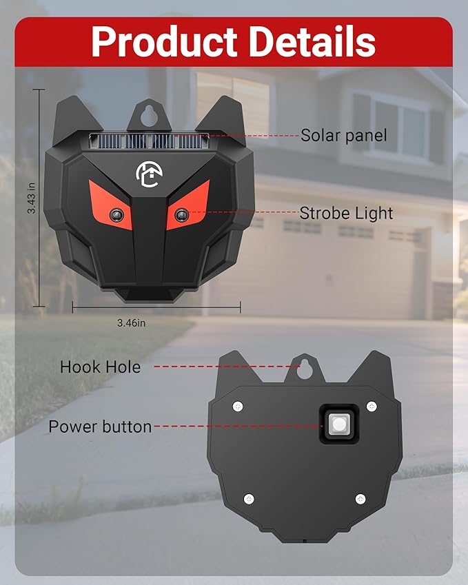 Solar Coyote Deterrent Predator Lights - Nocturnal Animal Repeller with Red LED Flashing Lights for Chicken Coop, Yard & Garden Protection Against Raccoons, Foxes, Deer, Skunks, Hawks