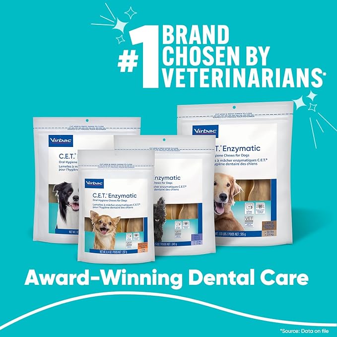 Virbac C.E.T.® Enzymatic Oral Hygiene Chews for Dogs, Medium - Plaque & Tartar Control - Single Layer Beefhide with Exclusive Dual-Enzyme System & Tasty Chicken Flavor - Easy to Give Dog Dental Chew