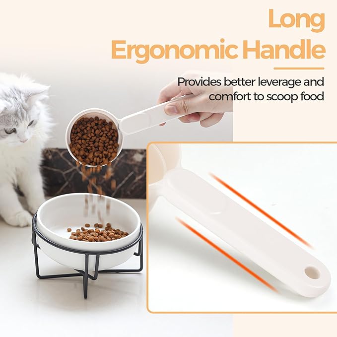 Melamine Pet Food Scoop, Cat Food Measuring Cups, Comfortable Long Handle Scoop for Dog, Cat, Ferret and Rabbit Food, 1 Cup Size Pet Food Feeding Scoop Dishwasher Safe (White