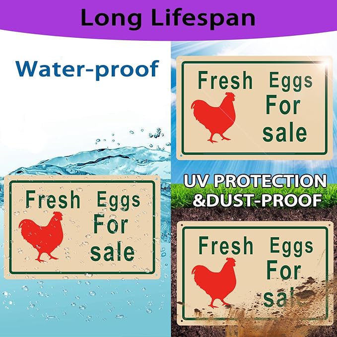 Farm Fresh Eggs for Sale Metal Sign, Farmhouse Chicken Coop Wall Decor Aluminum material，8x12 Inch, Weatherproof,2Pack