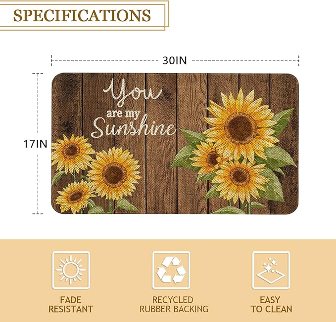 Roszwtit Farmhouse Kitchen Rugs and Mats, You are My Sunshine Sunflowers Door Mat, Seasonal Washable Non-Slip Floor Mats for Home Kitchen Decor 30x17 Inch
