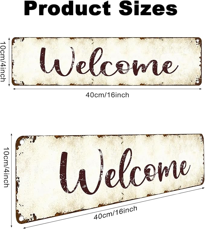 Rustic Welcome Metal Tin Sign - 16"x4" Vintage Entryway Decor - Weatherproof Farmhouse Wall Art for Front Door, Porch, Cabin - Durable Aluminium Home Decor for Housewarming Gifts