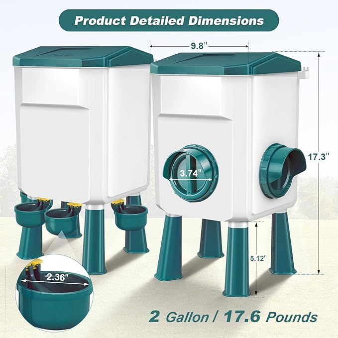 Chicken Feeder and Waterer Set with 2 Gallon/17.6 Pounds, Automatic Chick Feeder and Waterer Set No Waste， Poultry Feeder Large for Hens/Ducks/Poultry