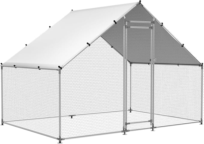 Large Metal Chicken Coop Chicken Pen with Water-Resident and Anti-UV Cover Walk-in Poultry Cage Chicken Runs for Yard with Cover Duck Rabbit Dog House Outdoor
