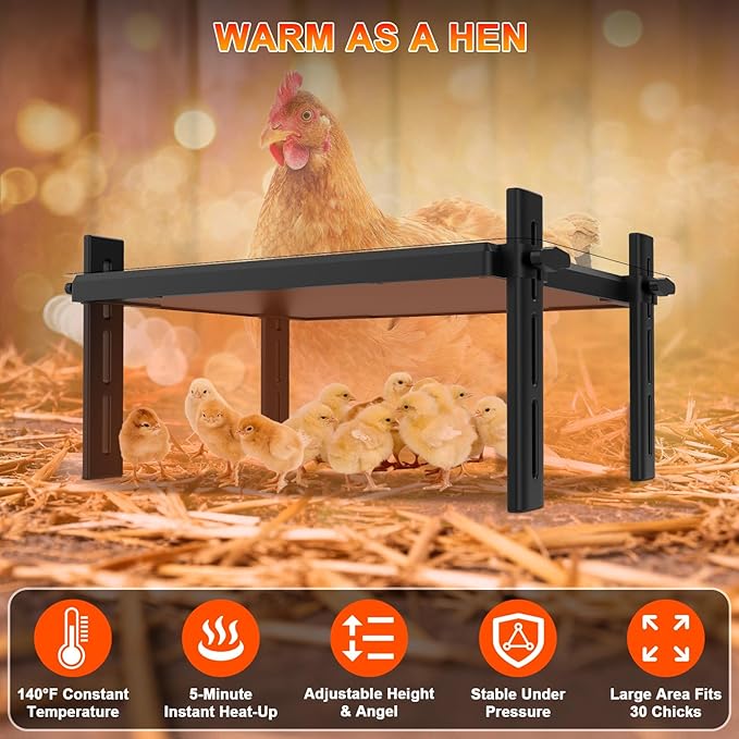 Large Brooder Plate for Chicks, 15"x 12.6" for 20 Baby Chicks, 49W Radiant-Heat Waterproof Chick Brooder Heating Plate with Adjustable Height & Angle, Chicken Brooder Heater/Warmer for Small Poultry