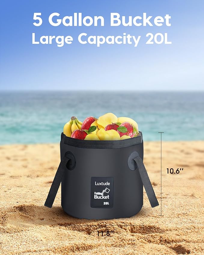 Luxtude Collapsible Bucket with Handle, Portable 5 Gallon Bucket for Camping, Fishing, Beach, Gardening, RV & Outdoor Emergency, Heavy-Duty & Ultra Lightweight Water Storage Container