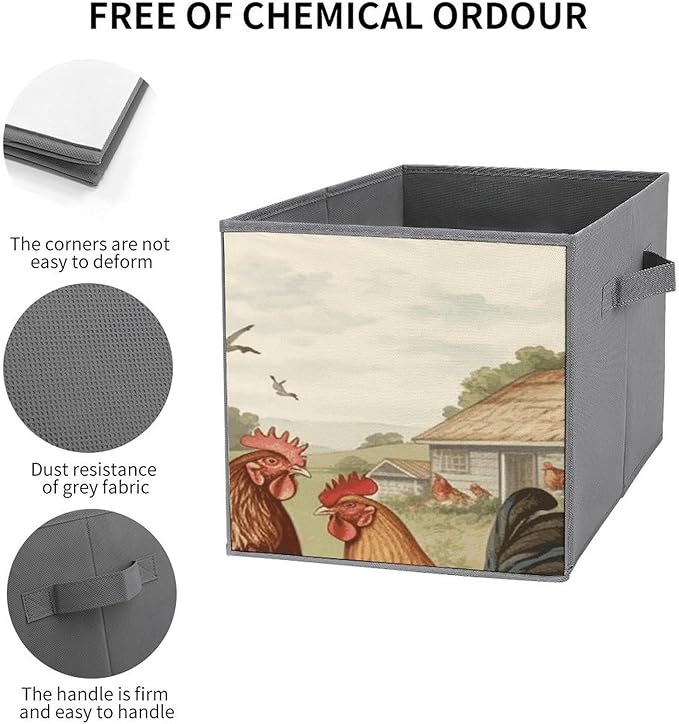 Chickens And Farm Storage Bins Cubes Fabric Cube Organizer Foldable Storage Boxes Large Storage Baskets Oxford Cloth Cube Bins for Home Clothes Closet Organizers 6 Pack