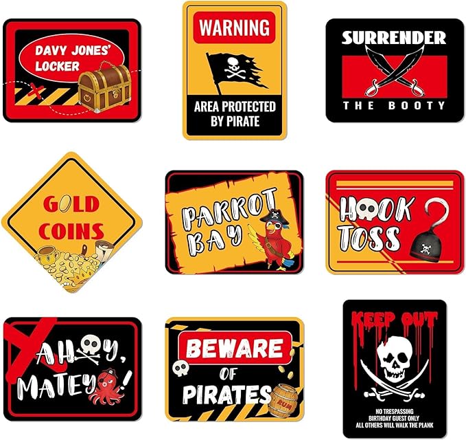 WERNNSAl Pirate Party Decorations - 9 PCS Pirate Halloween Decorations for Boys Kids Caribbean Birthday Party Supplies Funny Pirate Parrot Sign for Halloween Celebration Home Garden Yard Wall Decor