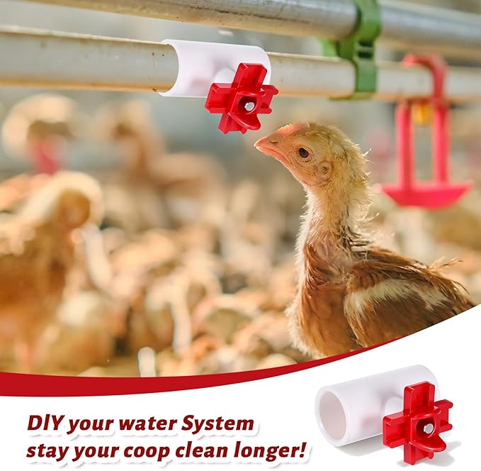 20 Pack Horizontal Chicken Water Nipples with 1/2'' PVC Tee Fittings Automatic Chicken Water Feeder Easy Install Chickens Nipples Waterer Horizontal Side Mount Poultry Nipple Waterer