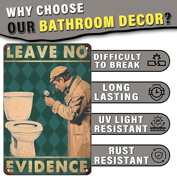 PEACHGARDEN Funny Bathroom Decor Leave No Evidence Wall Decor Vintage Metal Tin Sign For Home Bathroom Toilet Living Room 8x12inch