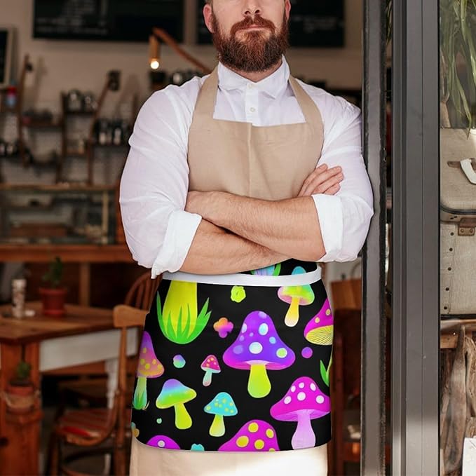 Unisex Apron for Cooking Server Waitress Half Waist Apron with 3 Pockets