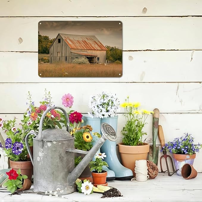 Rustic Barn Landscape tin sign Vintage Farmhouse Metal Sign for Garden Yard Cafe Porch Home Kitchen Outdoor Wall Decor Gift 8 x 8 in