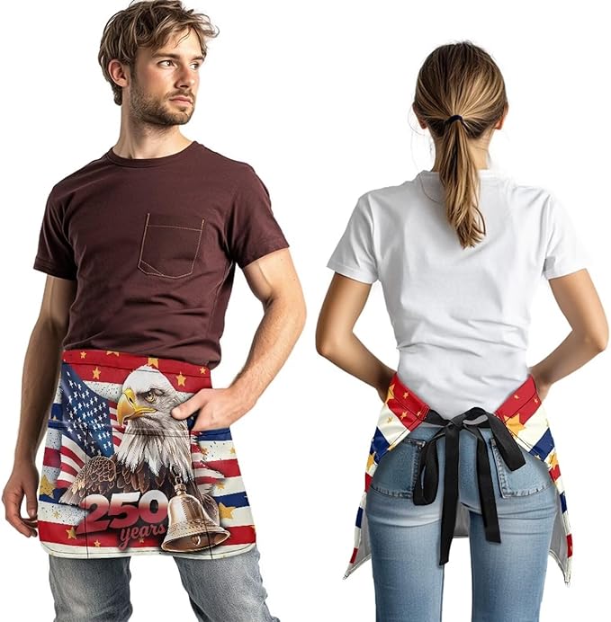 Waist Apron with 3 Pockets Waterproof 13 Inch Short Half Waist Aprons Women Men Server Aprons Waitress Waiter Apron