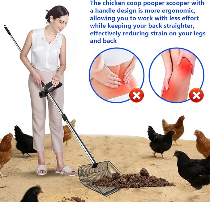13-inch Sand-Grade Chicken Poop Scooper, Large Adjustable Metal Poultry House Manure Scoop, Chicken Poop Scooper Suitable for Cleaning Chicken Coops, Stables, Gardens, and Small Farms