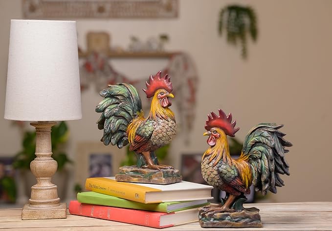 Farmhouse Decor, Decorative Roosters, Bookends, 2 Piece Set, Handcrafted, Chicken Lover Best Gift, Made in USA