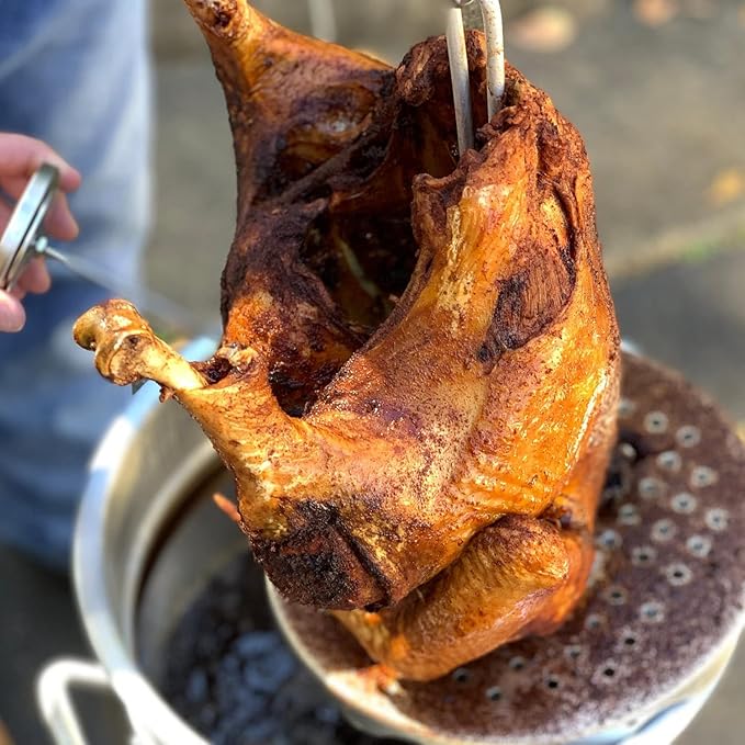 Turkey Fryer 42 Quart Grand Gobbler Aluminum Oversized Stockpot Poultry Rack Hook Thermometer Injector Fork Knife Pair of Fry Gloves Perfect For Large to X Large Turkeys