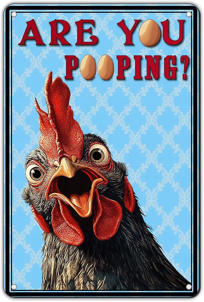 Funny Bathroom Signs Vintage Chicken Are You Pooping Metal Sign Home Chicken Toilet Wall Art Decor Humorous Restroom Kitchen Poster 12x8 Inch